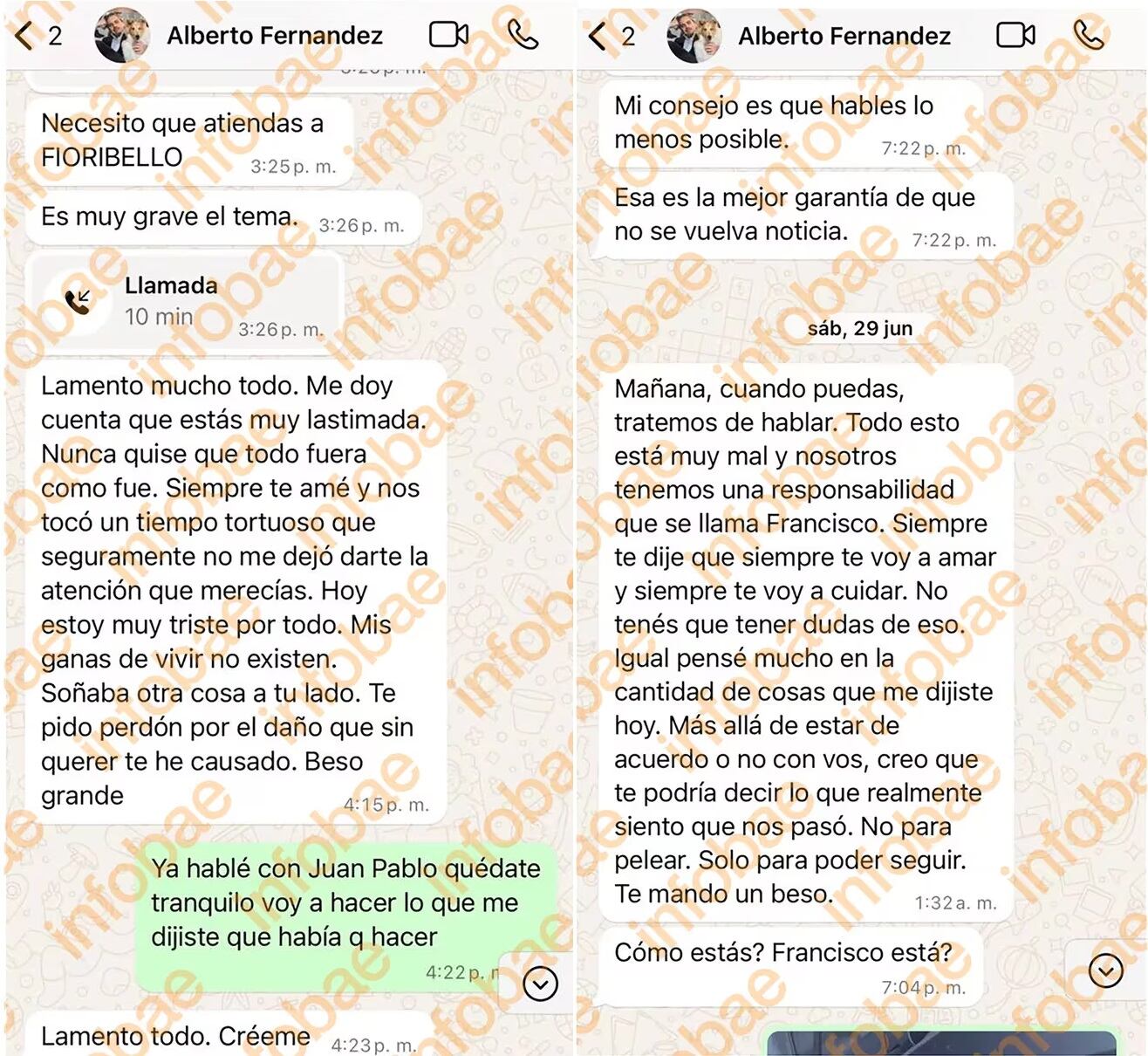 Chats de WhatsApp donde Alberto Fernández le rogaba a Fabiola Yáñez que no lo denunciara (Gentileza / Infobae)