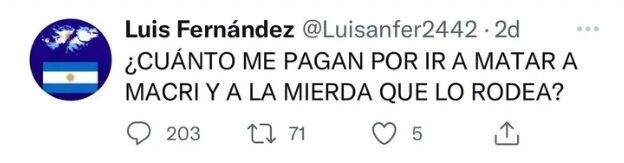 Amenaza de muerte de Macri. Twitter