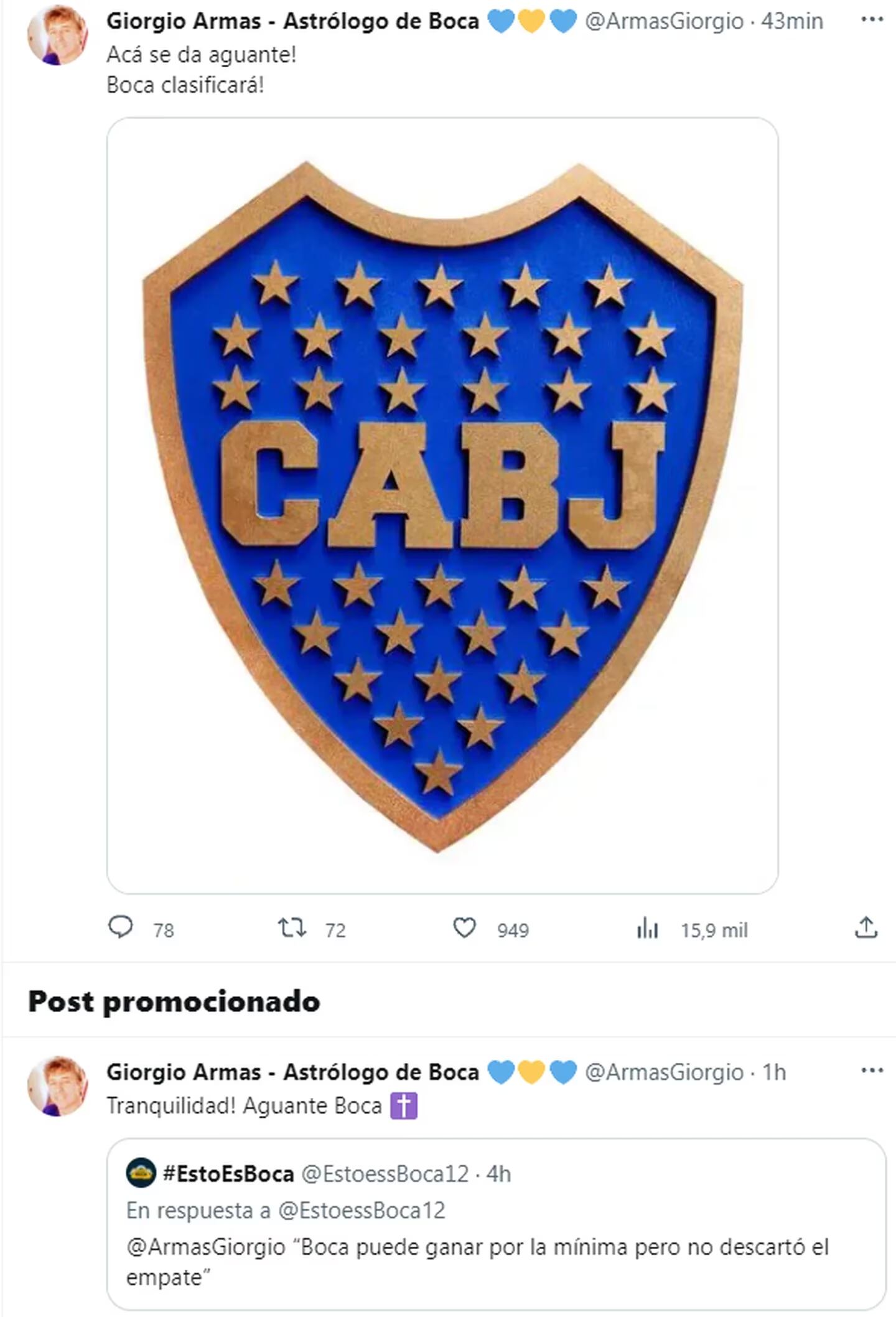 La predicción de Giorgio Armas en el duelo Boca vs Racing