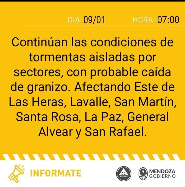 Alerta amarilla por tormentas en Mendoza.