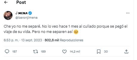 Jimena Barón anunció a que se debe su distanciamiento de su novio.