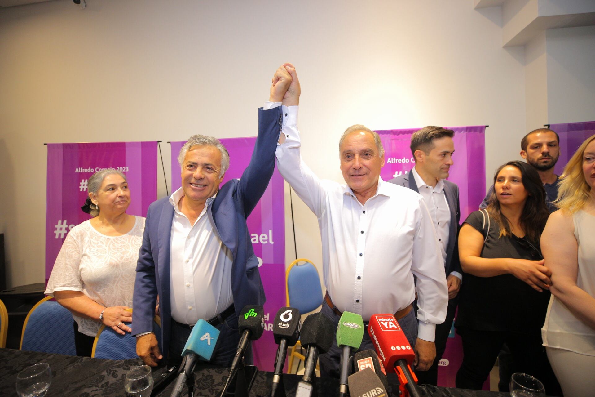 Alfredo Cornejo presentó a Abel Freidemberg como precandidato a intendente de San Rafael. Foto: gentileza prensa Cornejo