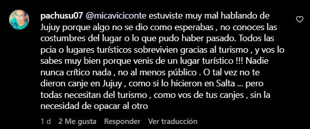 Mica Viciconte escrachada por malas actitudes en su viaje por Salta y Jujuy