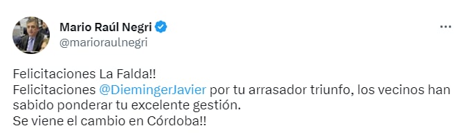 Juntos por el Cambio celebró el triunfo Dieminger  - Twitter