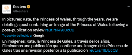 Reuters eliminó la foto de la princesa Kate Middleton. Foto: captura.