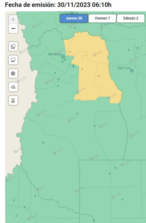 Nueva alerta amarilla por tormentas con granizo en Mendoza (SMN)