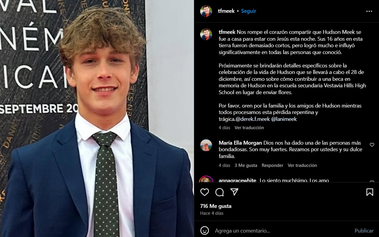 Emotiva publicación que compartió todo el grupo familiar del actor Hudson Meek.