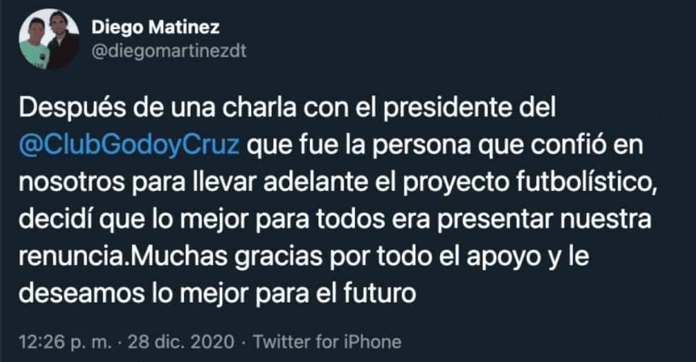 Martínez y su Cuerpo Técnico dejó de ser parte de la institución, -después de haber perdido por goleada ante Racing- 5 días más tarde.