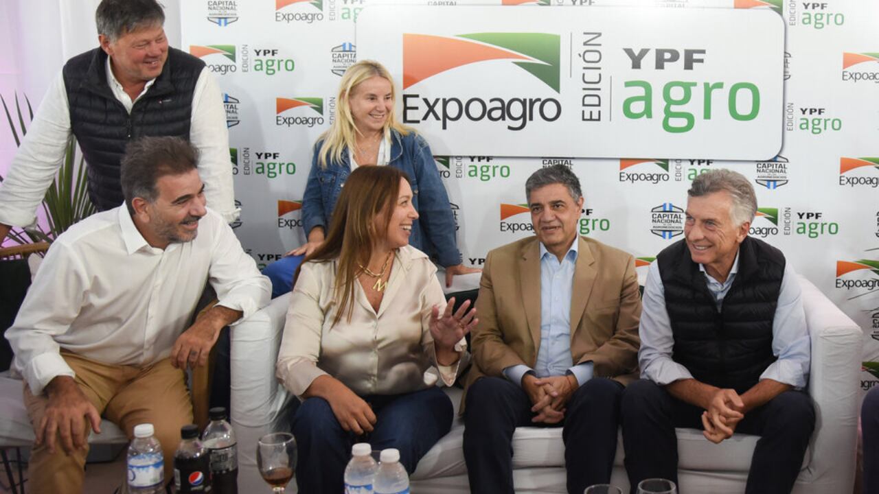 Mauricio Macri junto a Cristian Ritondo, María Eugenia Vidal y Jorge Macri en ExpoAgro. Foto: Gentileza