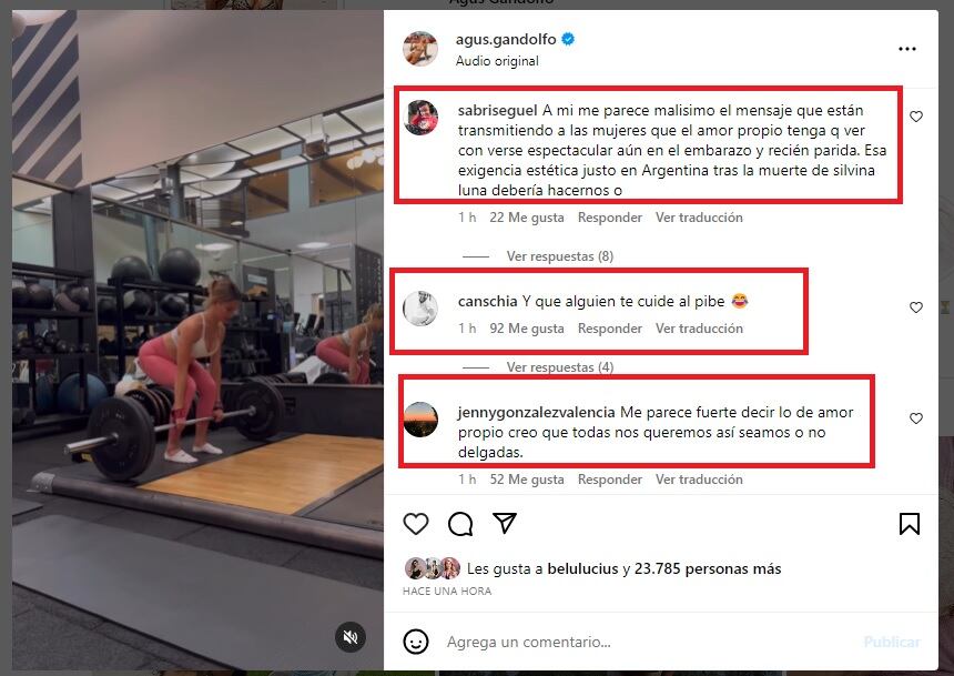 Agustina Gandolfo enfrentó las críticas por su rápida recuperación tras el embarazo.