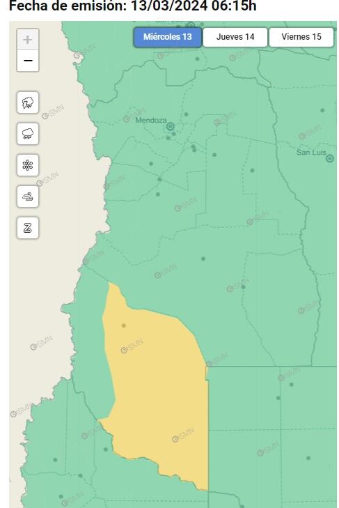 Alerta amarilla por Zonda en Malargüe (SMN)