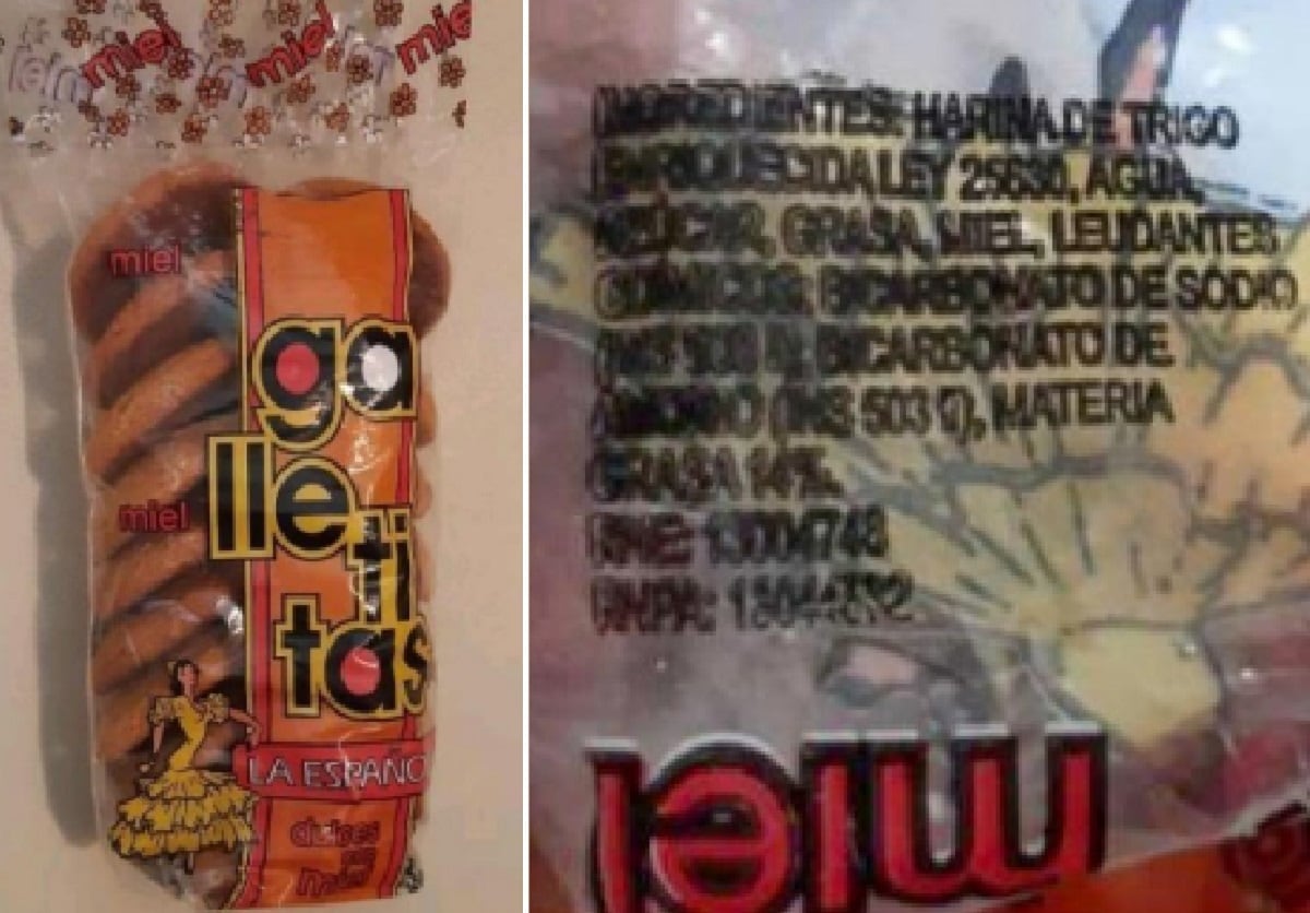 La Anmat prohibió la venta de unas galletitas de miel producidas en Mendoza. El paquete de La Española no especificaba la posible presencia de leche. / Anmat 