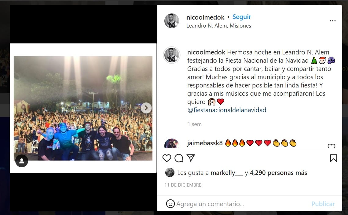 Nico Olmedo participó de un gran show en Misiones con sus músicos.