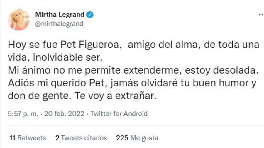 Susana Giménez y Mirtha Legran despidieron en las redes a su gran amigo Pet Figueroa