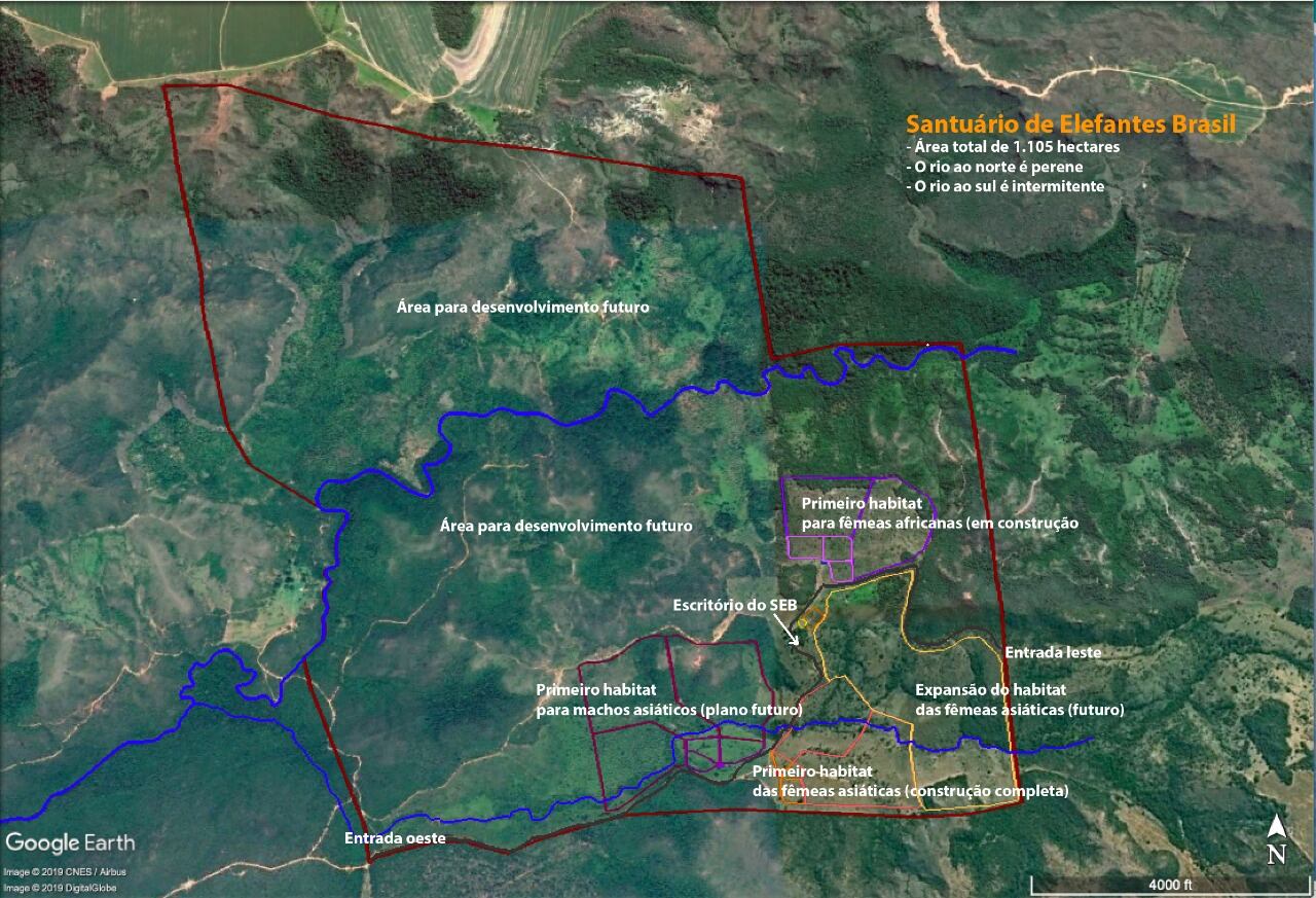 Este es el mapa del santuario al que irán los elefantes que están en el ecoparque de Mendoza. 