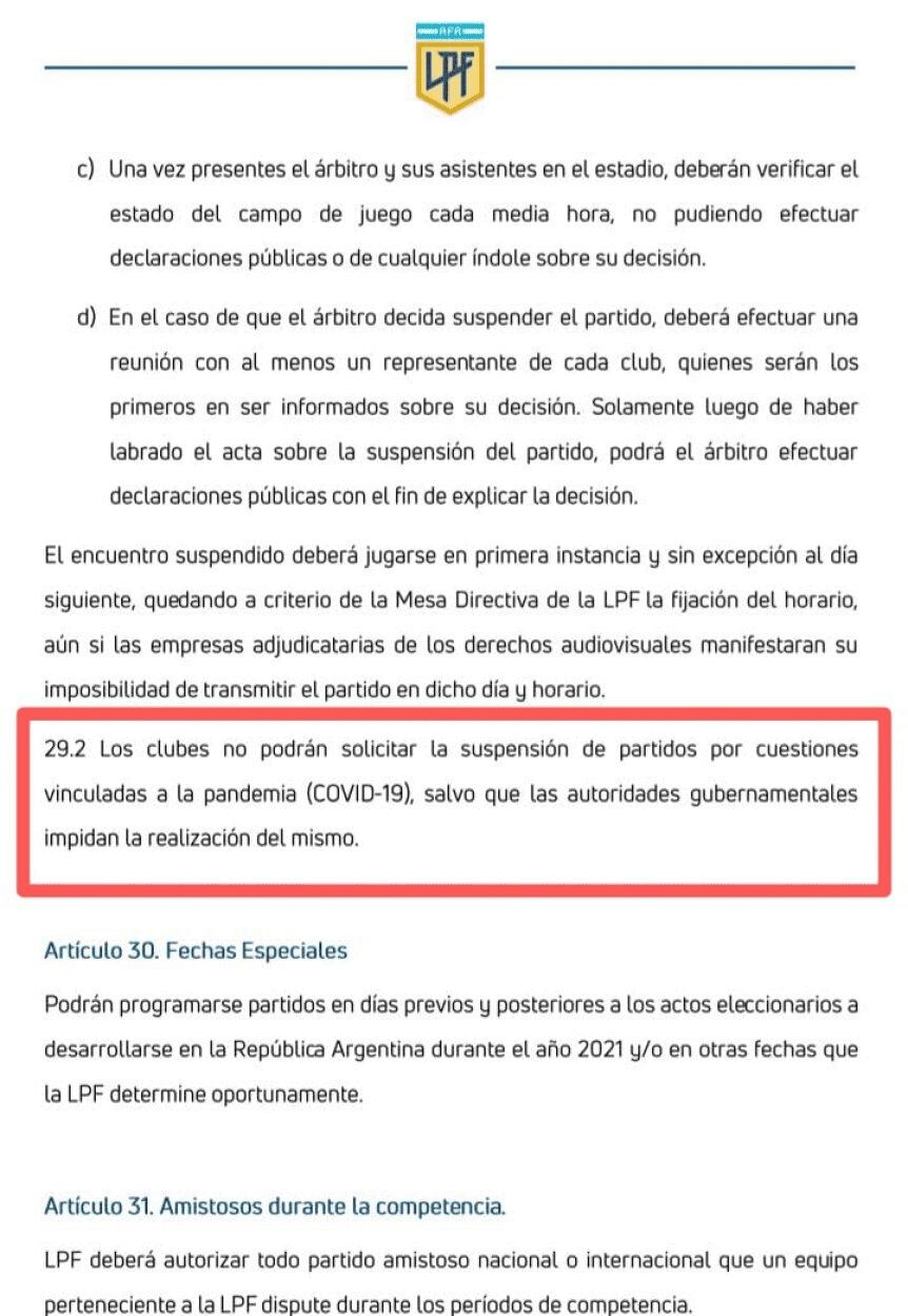 Reglamento de la Liga Profesional. / Gentileza.