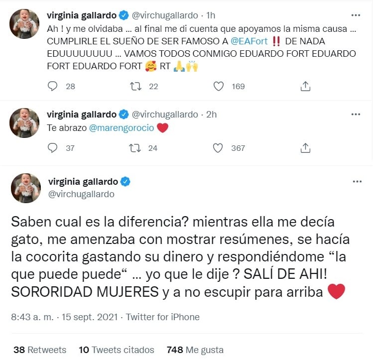 Los tuits de la panelista en la mañana de este miércoles. (Twitter).