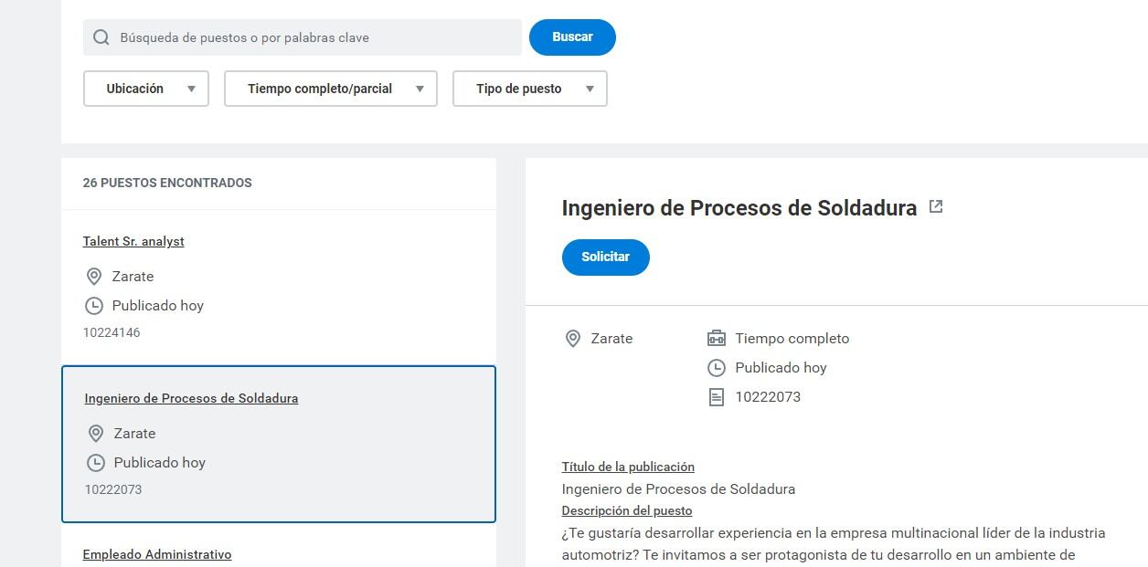 En la página web oficial de Toyota está la lista con todos los puestos de trabajo que ofrece. Foto: captura de pantalla. 