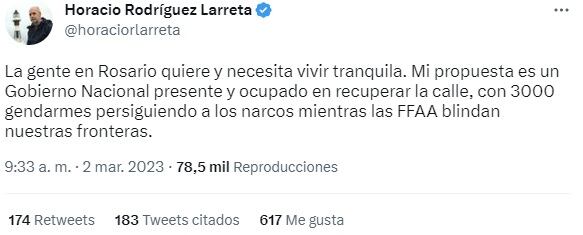 El mensaje de Rodríguez Larreta tras el ataque al supermercado de los suegros de Lionel Messi en Rosario (Twitter)