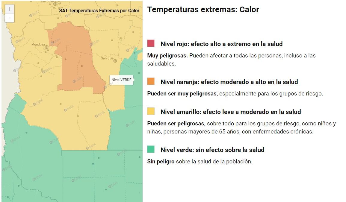 Alertas amarilla y naranja por extremo calor en Mendoza (SMN)