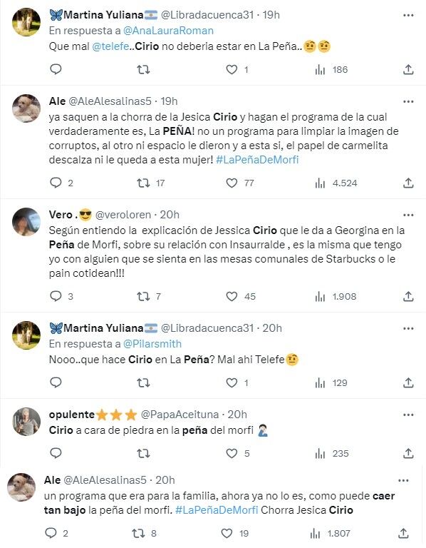 Indignación y enojo en las redes porque Jésica Cirio sigue conduciendo "La peña de Morfi" (Telefe)