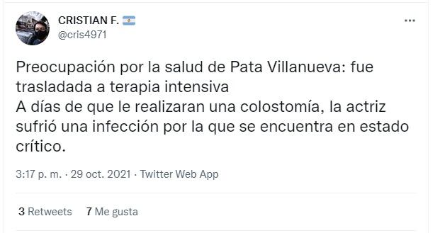 Tuits sobre la salud de Pata Villanueva