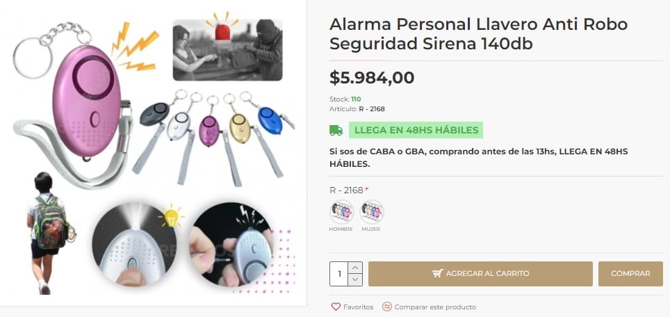 Alarma personal y llavero antirrobo (DD2)