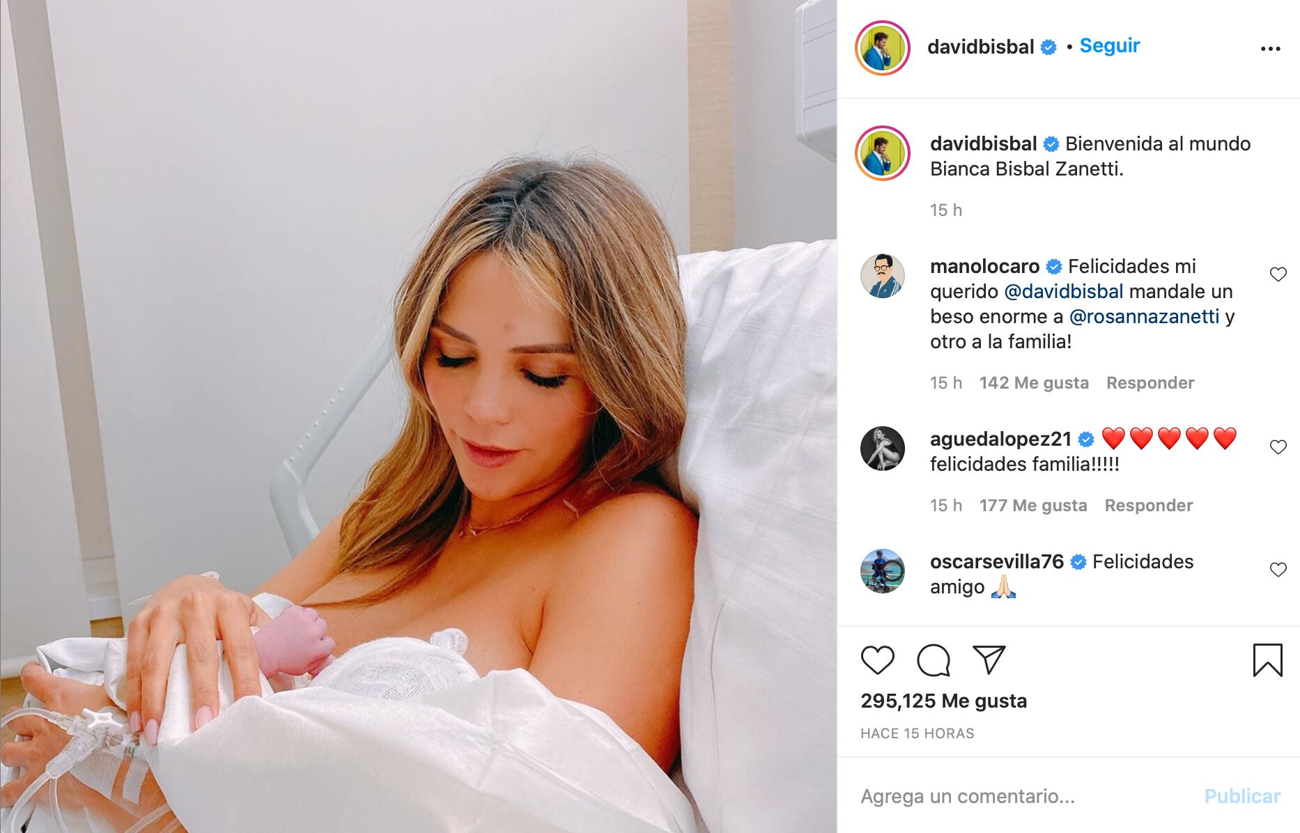 La foto que David compartió anunciando la llegada de Bianca.