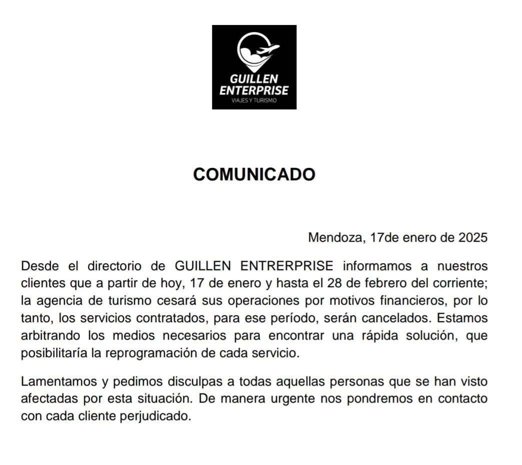 Comunicado de Guillen entreprise