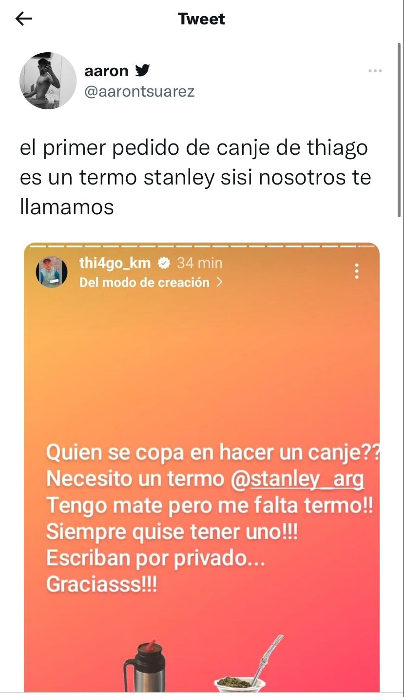 Thiago, ex Gran Hermano, pidió canje de Stanley y desató el debate.