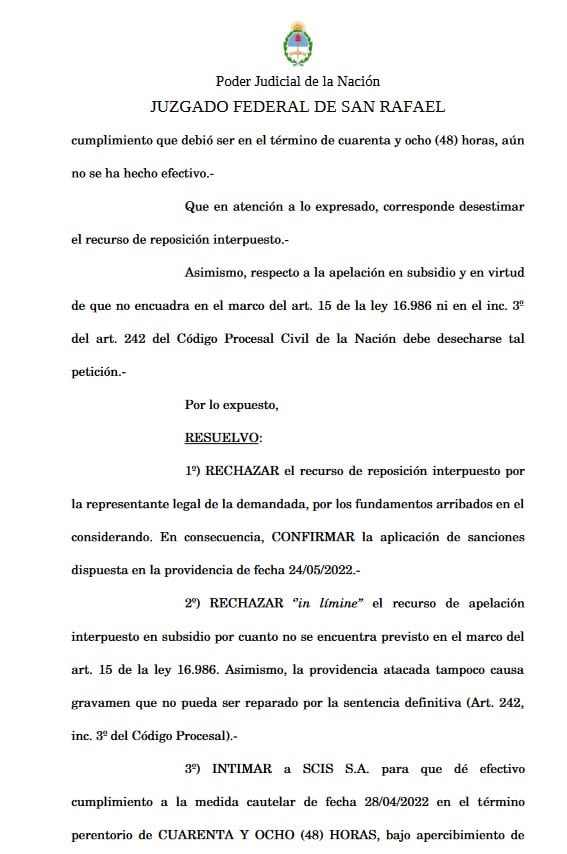 El Juzgado Federal de San Rafael falló a favor de Carolina Gómez.