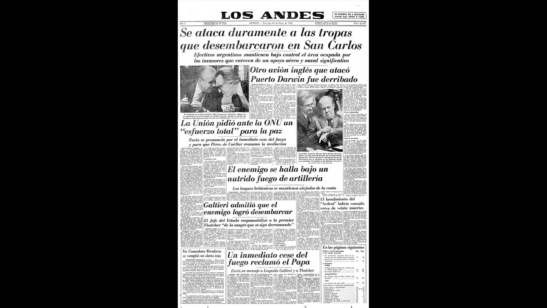 Un recorrido día a día por las portadas del medio más importante de Mendoza, para conocer el pulso diario de la guerra que enluteció a todo el país.