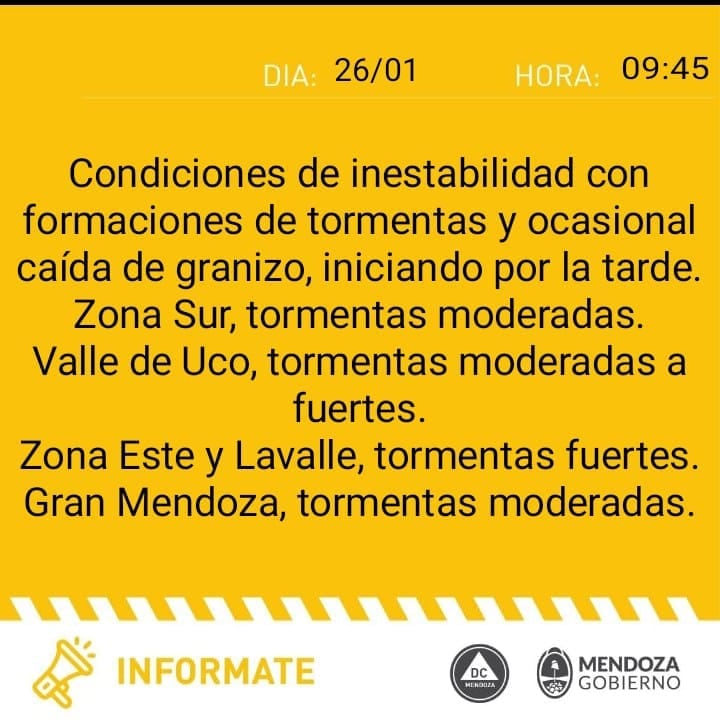 Comunicado Defensa Civil jueves 26 de enero