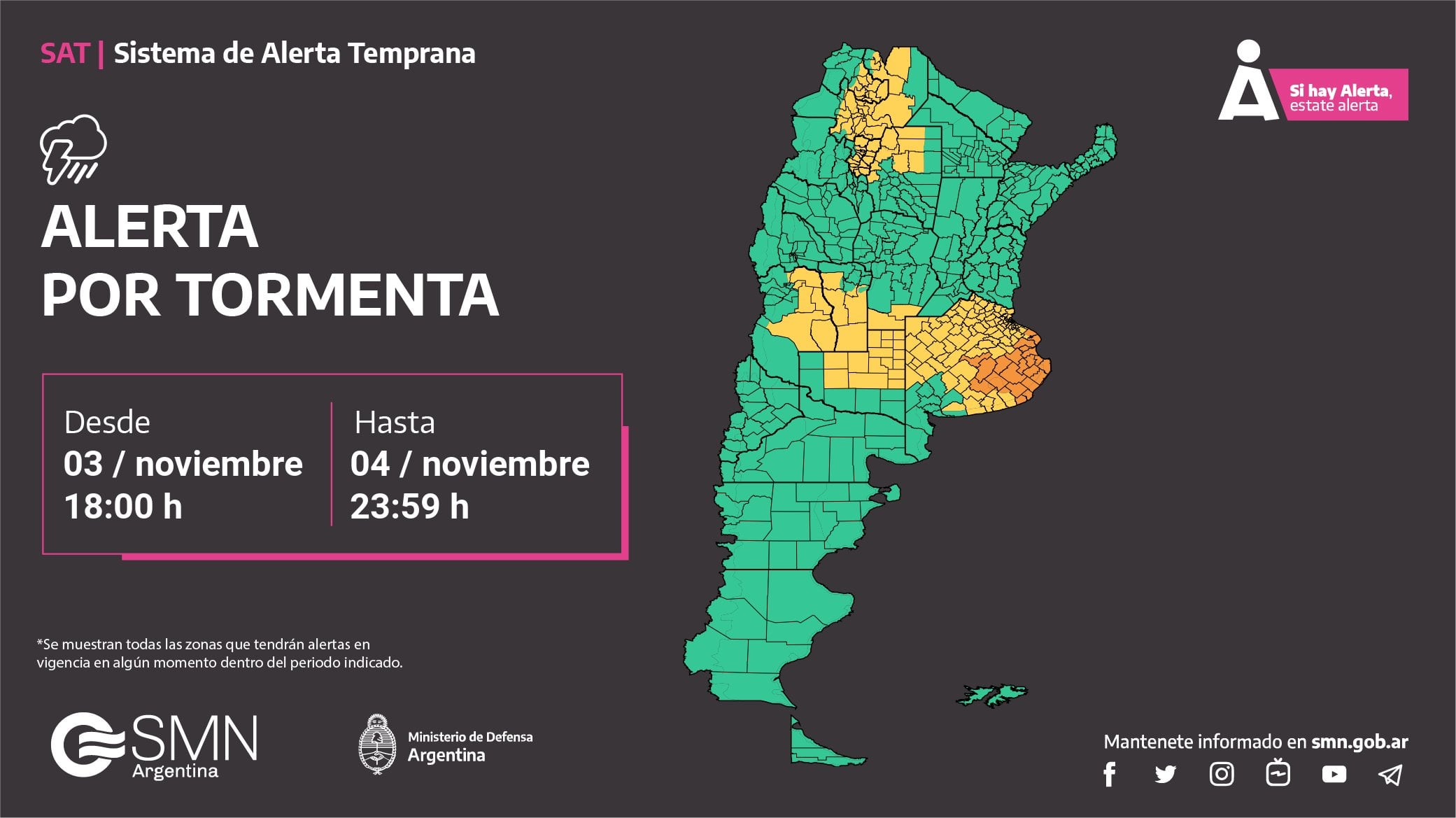 Alerta por tormentas en Mendoza. Imagen: X / @SMN_Alertas