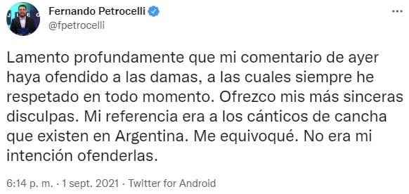 El fiscal general de Venezuela denunció al periodista Fernando Petrocelli por violencia y discriminación a raíz de un tuit sobre Antonela Roccuzzo. El comentarista deportivo había pedido disculpas después de borrar el mensaje.