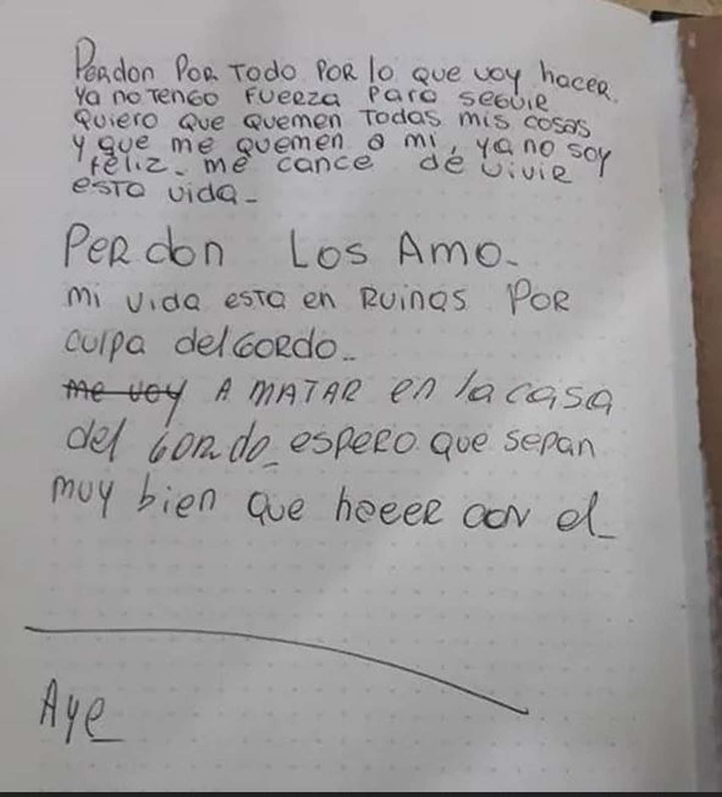 ayelén le dejó una carta a sus padres pidiéndoles perdón