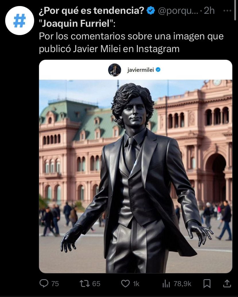 La supuesta estatua de Javier Milei que se parece más a Joaquín Furriel.