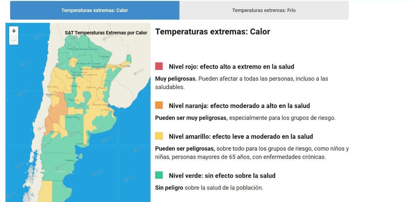 Alerta naranja por calor extremo en Mendoza. Foto: SMN.