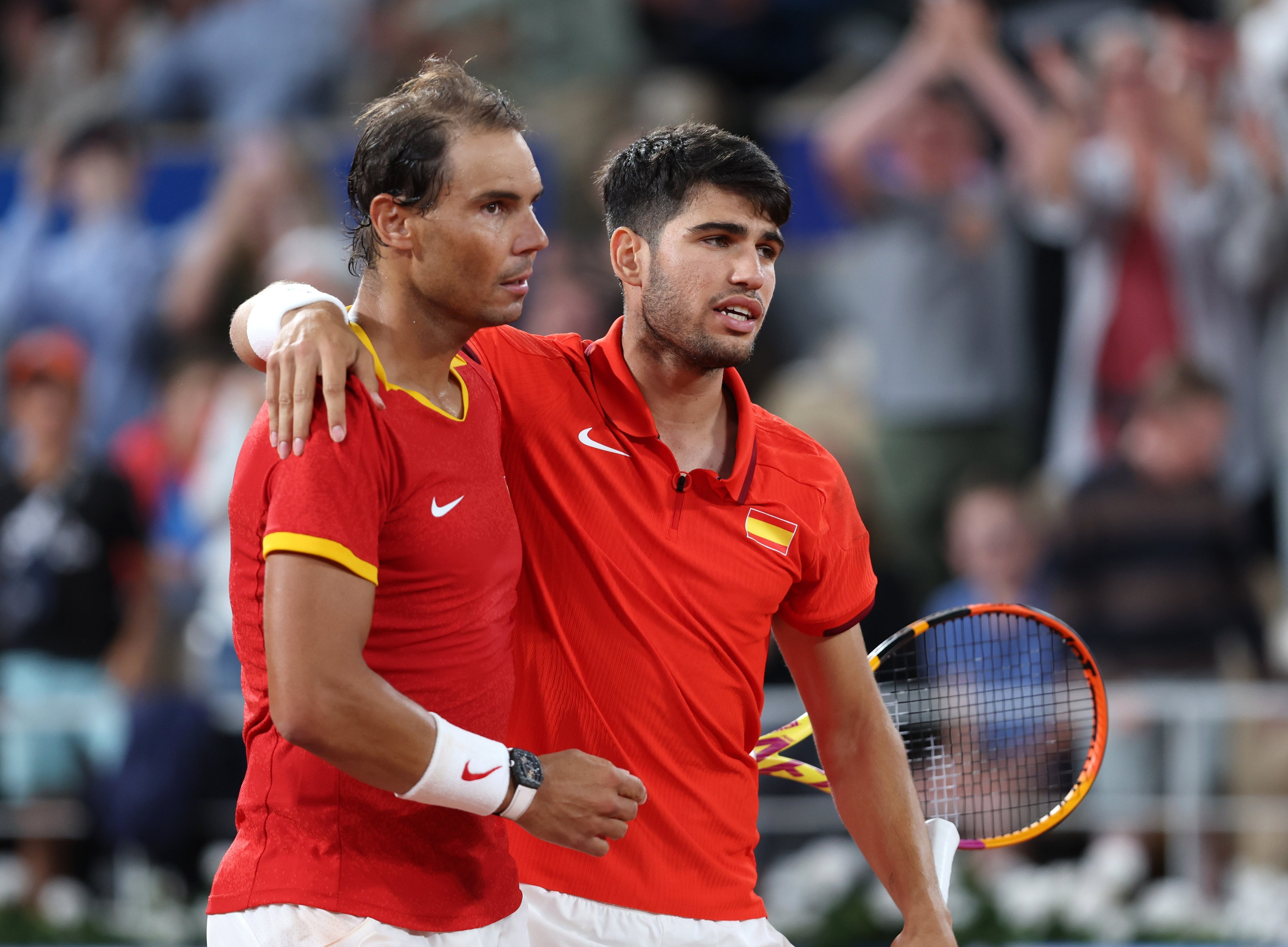 Rafael Nadal y Carlos Alcaraz compartieron el dobles en París 2024. /Foto: @JuegosParis24