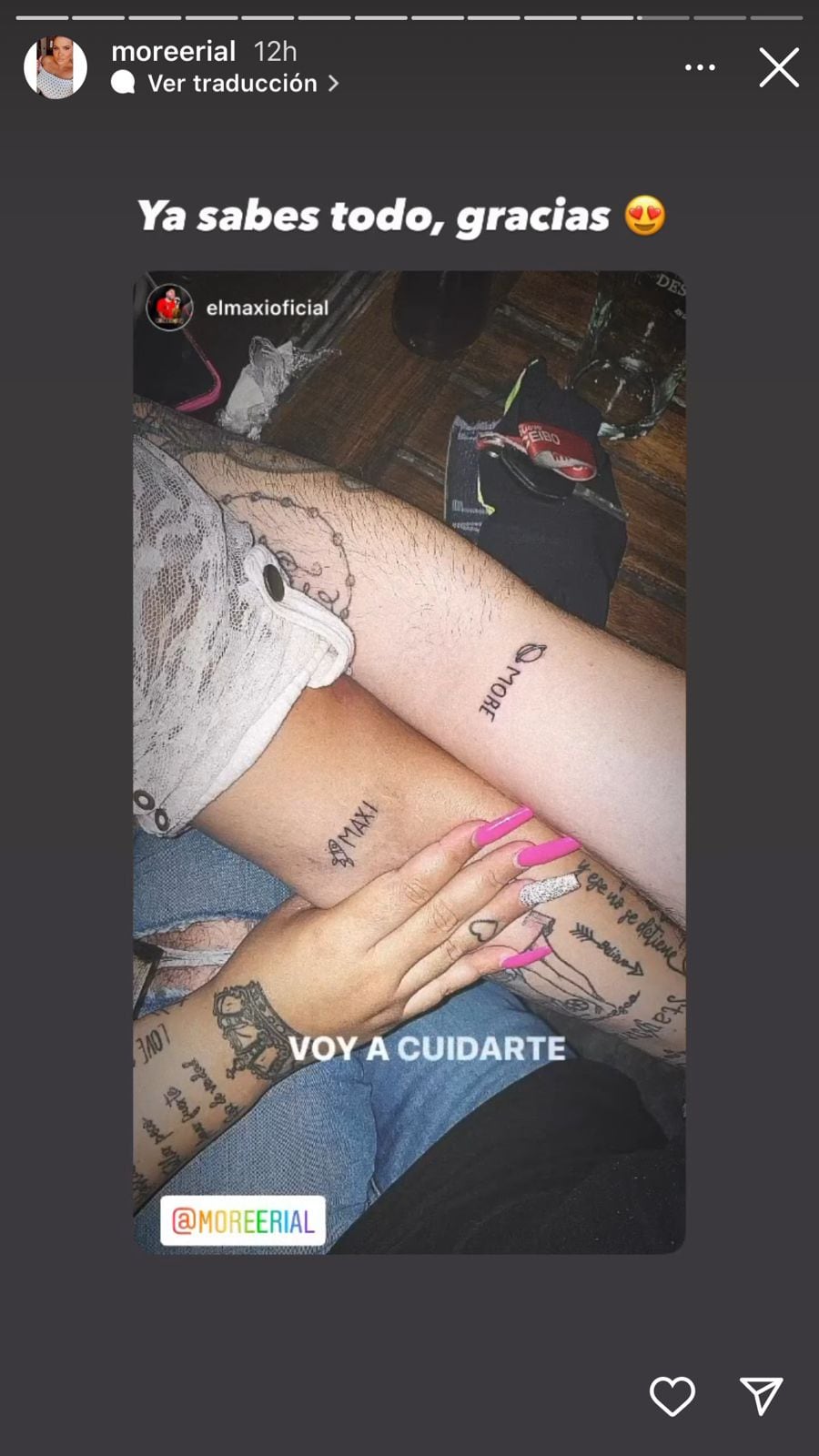 Morena Rial se tatuó el nombre de "El Max", su nuevo novio.