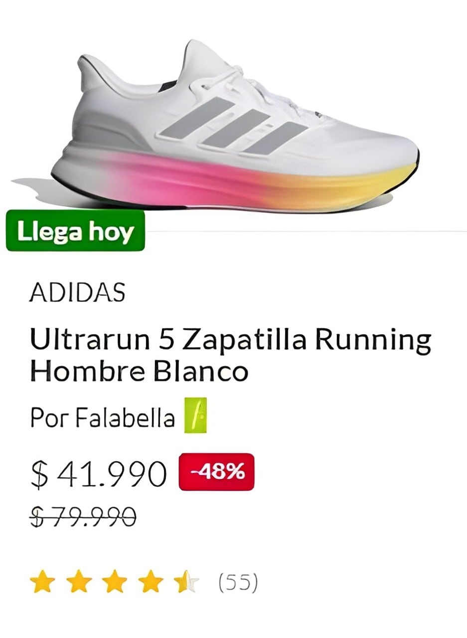 La tienda de Adidas Chile ofrece unas zapatillas Adidas Ultrarun 5 a un precio promocional de $41.990 chilenos.