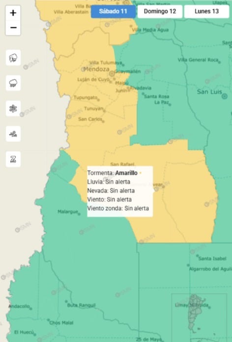 Sábado 11 de enero: alerta amarilla por tormentas.