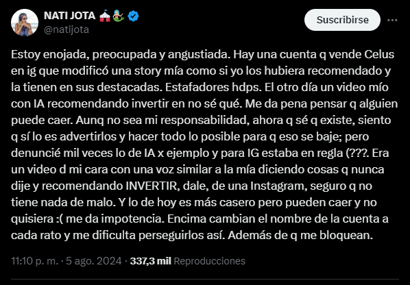 La denuncia de Nati Jota