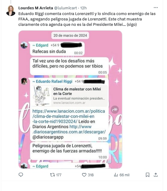 La diputada mendocina de LLA divulgó chats en los que se revelan conversaciones partidarias sobre la visita a genocidas. X