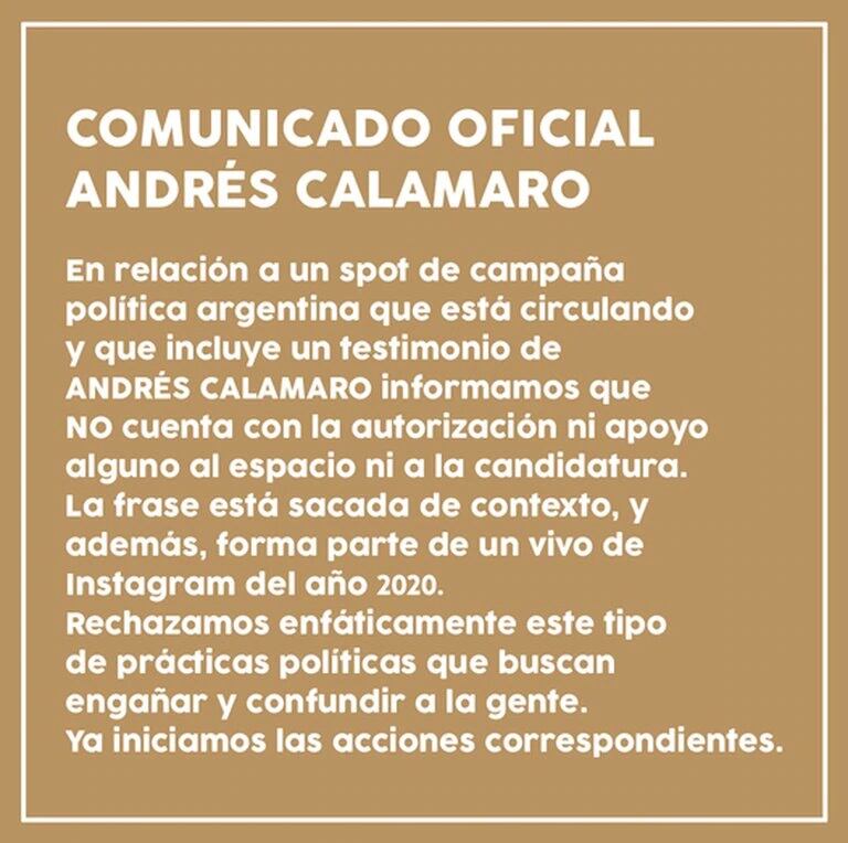 Andrés Calamaro pidió que se lo desligue de la campaña política de Santiago Cúneo