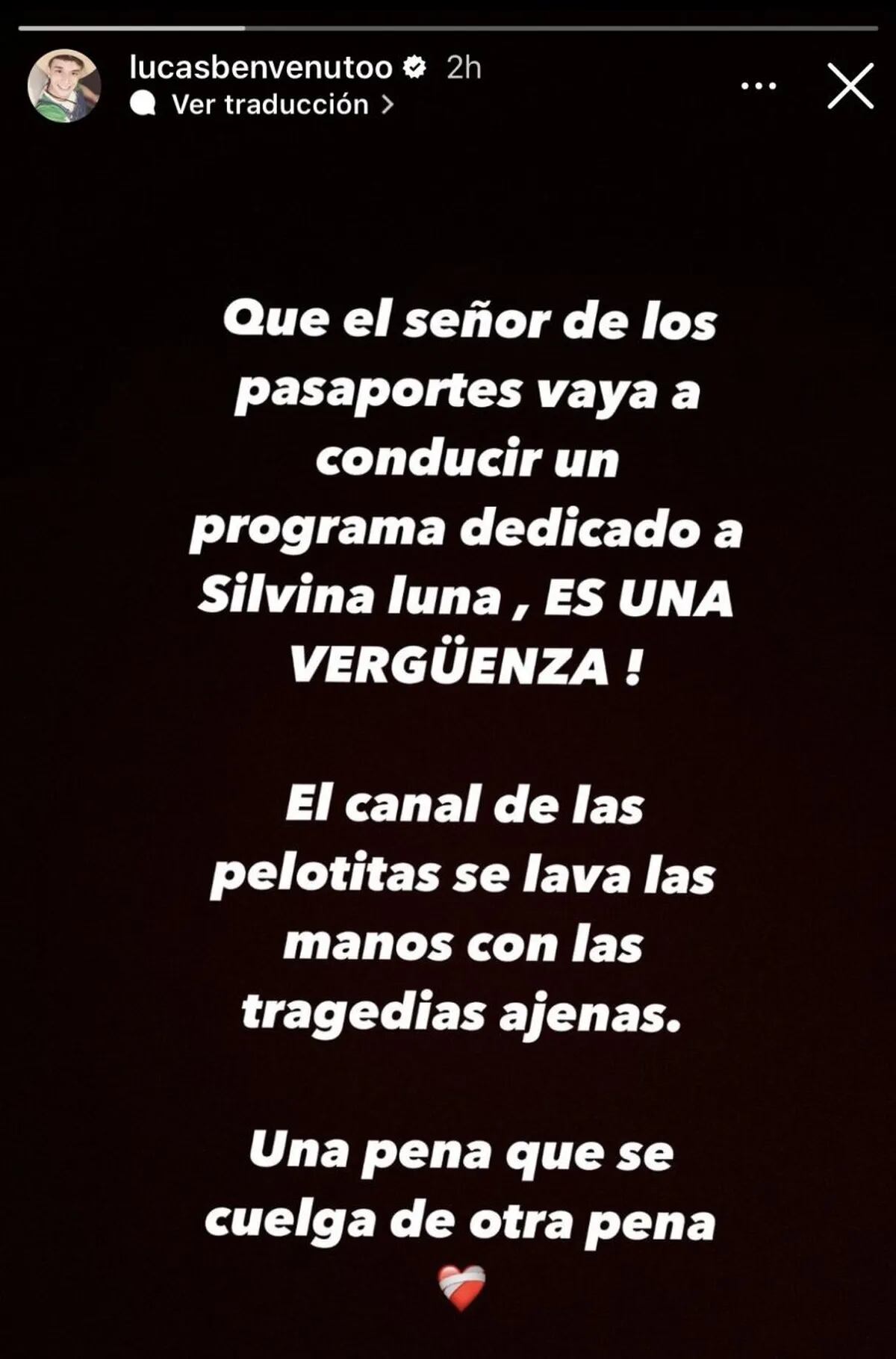 Lucas Benvenuto se quejó de la conducción de Marley