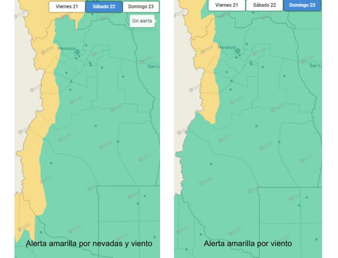 Alertas del Servicio Meteorológico Nacional para este fin de semana en Mendoza.