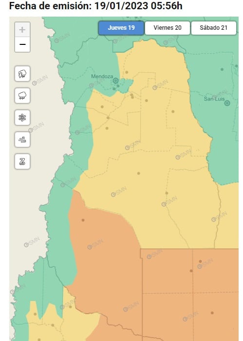 Alerta por tormentas en Mendoza / SMN (19/01/23)
