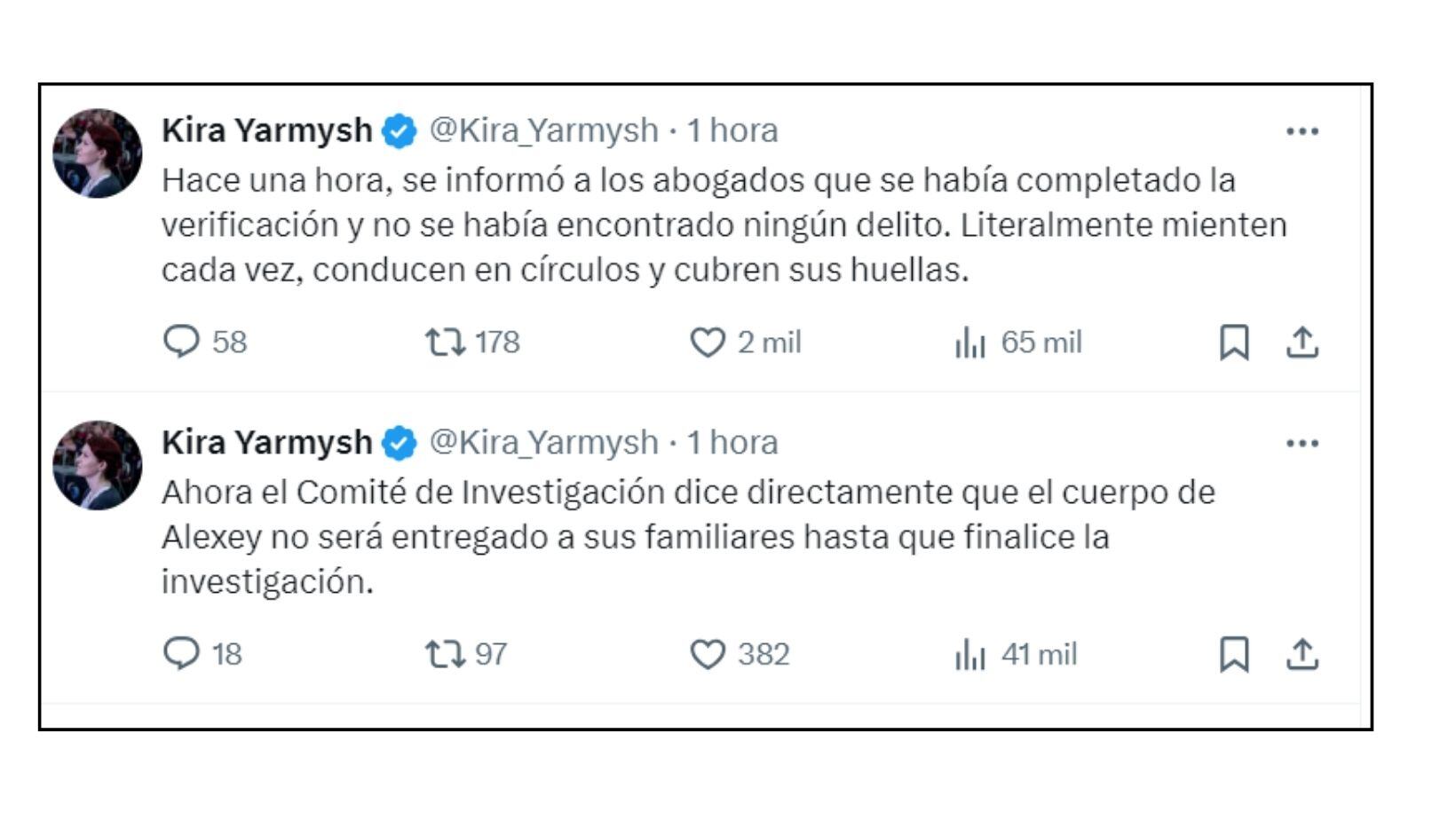 Crece la incertidumbre sobre las causas de muerte del opositor ruso ( Kira Yarmysh:X)