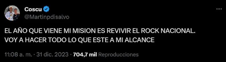 El llamativo anuncio de Coscu sobre su futuro. Gentileza: X @Martinpdisalvo.